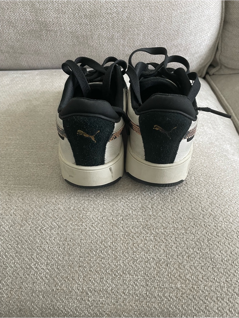 Puma Women’s Black and Cream Sneakers with Snake-Print Accent - Picture 5 of 5